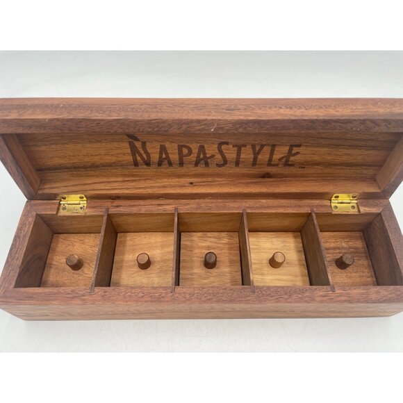 NapaStyle Acacia Wood Spice & Tea Box With Dividers - Picture 11 of 11